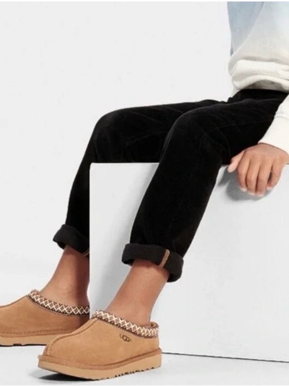 UGG Tan Suede Tasman II Slippers with Patterned Trim
